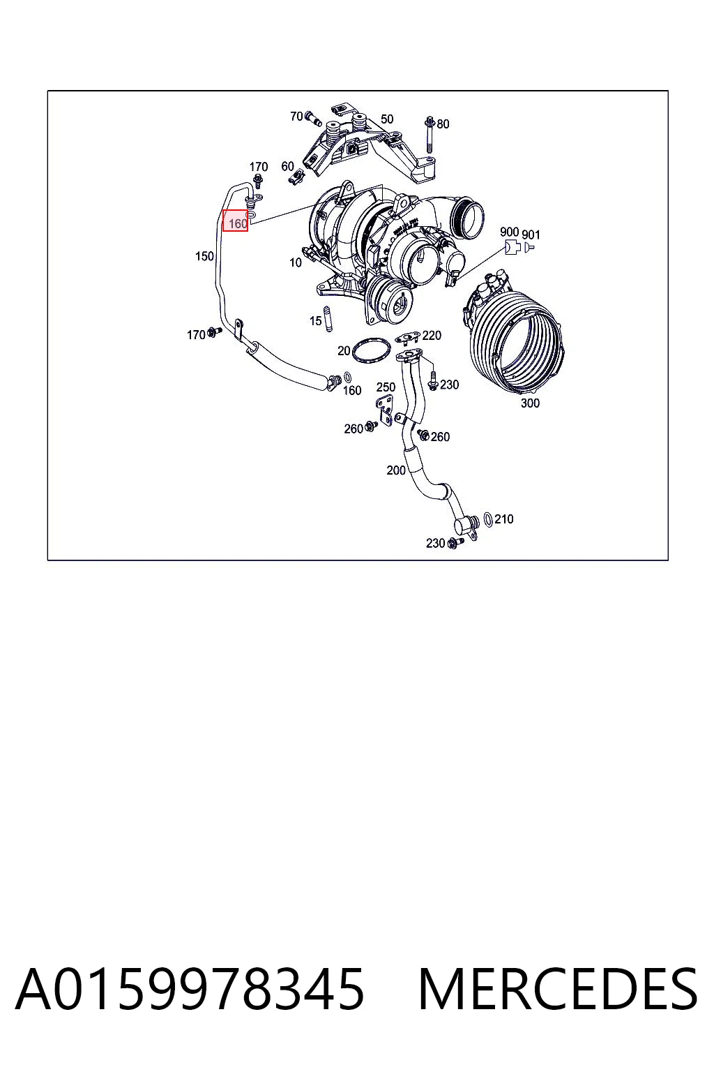 A0159978345 Mercedes Vedante de mangueira de fornecimento de óleo de turbina