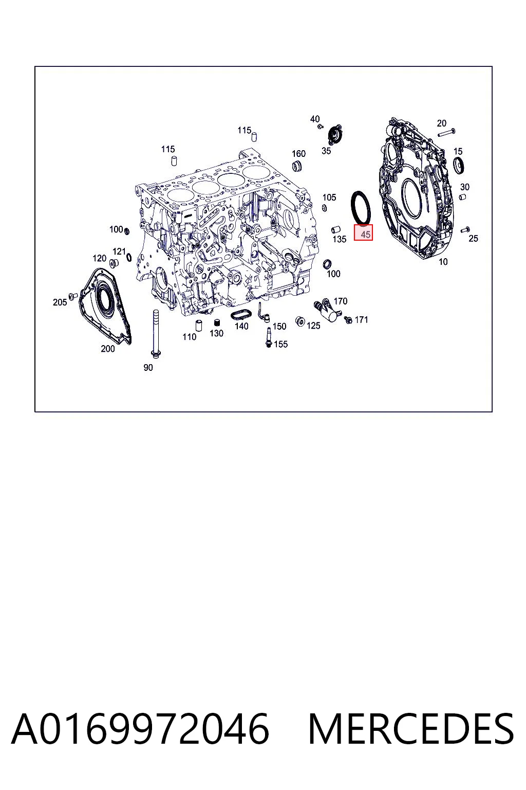 A0169972046 Mercedes Vedação traseira de cambota de motor