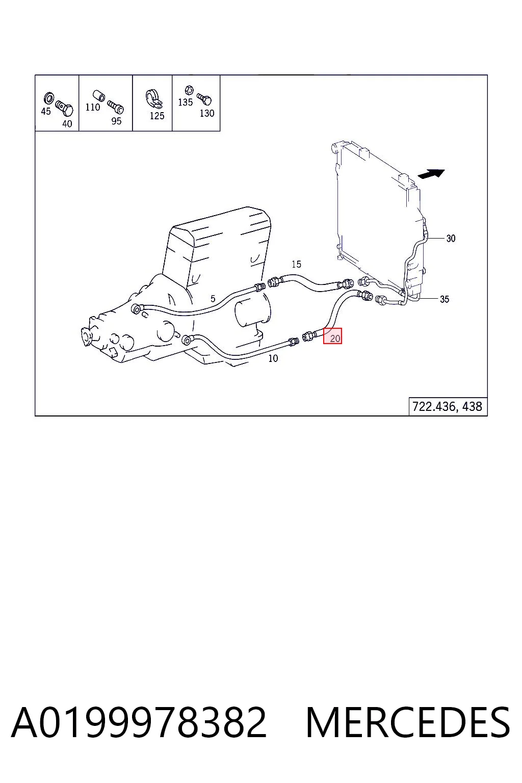 A0199978382 Mercedes Tubo (mangueira) de esfriamento da Caixa Automática de Mudança, fornecimento