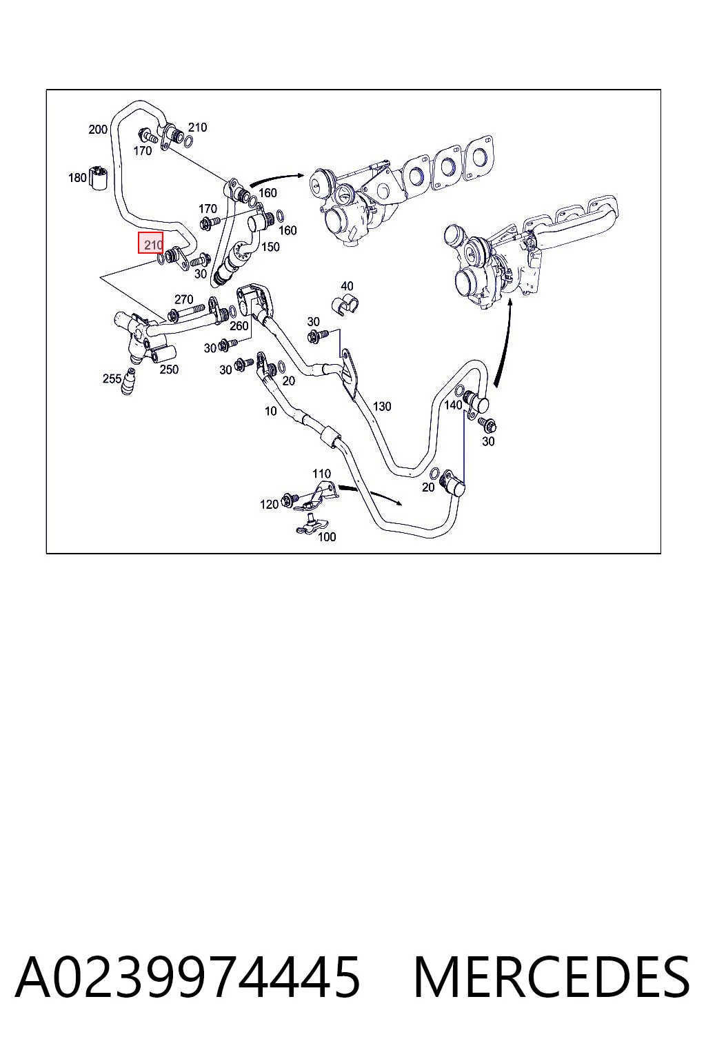 A0239974445 Mercedes Vedante (anel) de mangueira de esfriamento de turbina, de fornecimento