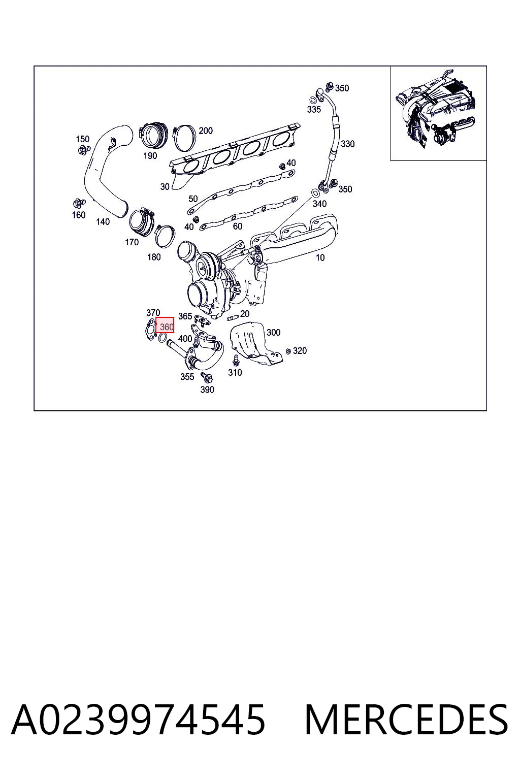 A0239974545 Mercedes Tubo (mangueira) de derivação de óleo de turbina