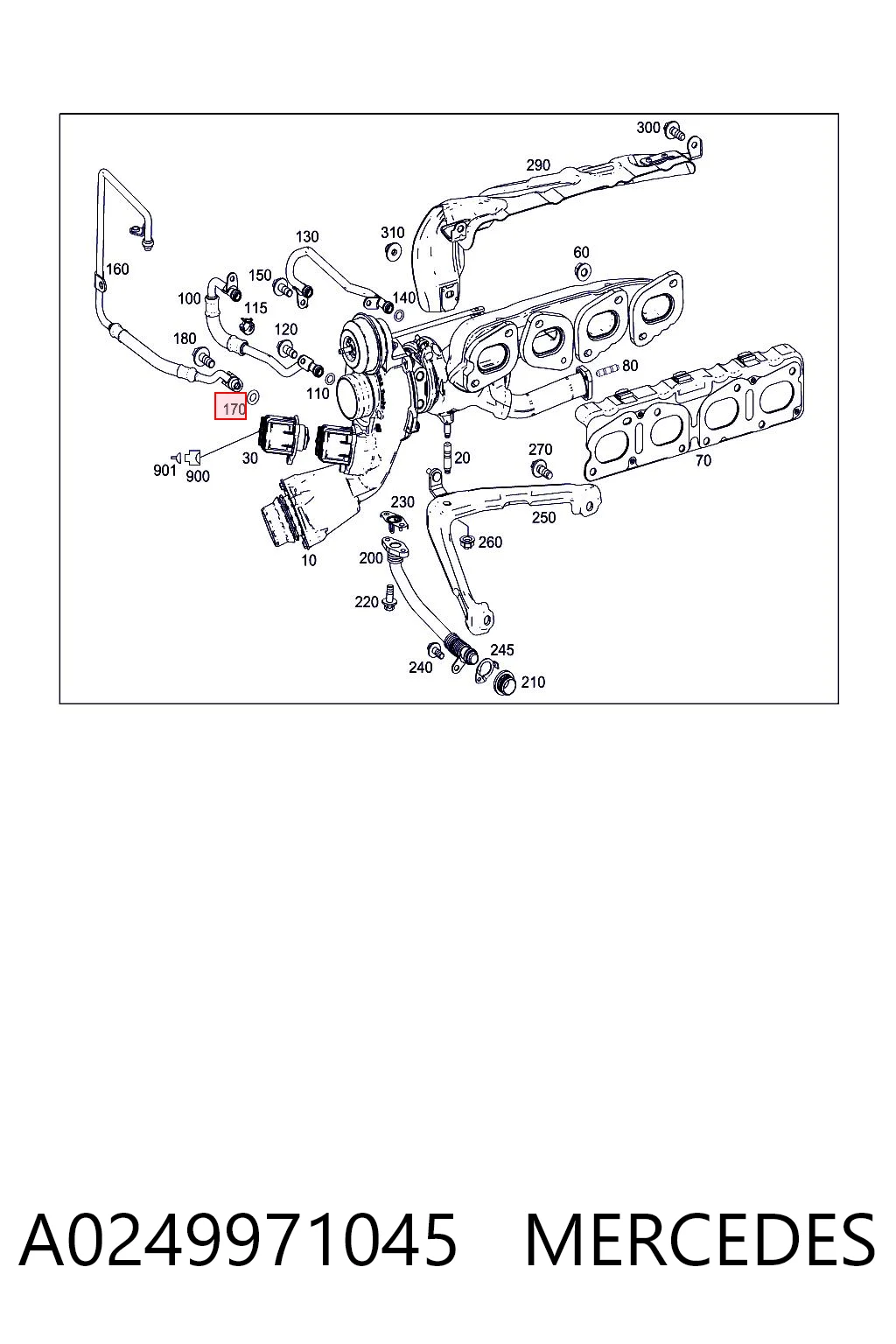A0249971045 Mercedes Vedante de mangueira de fornecimento de óleo de turbina