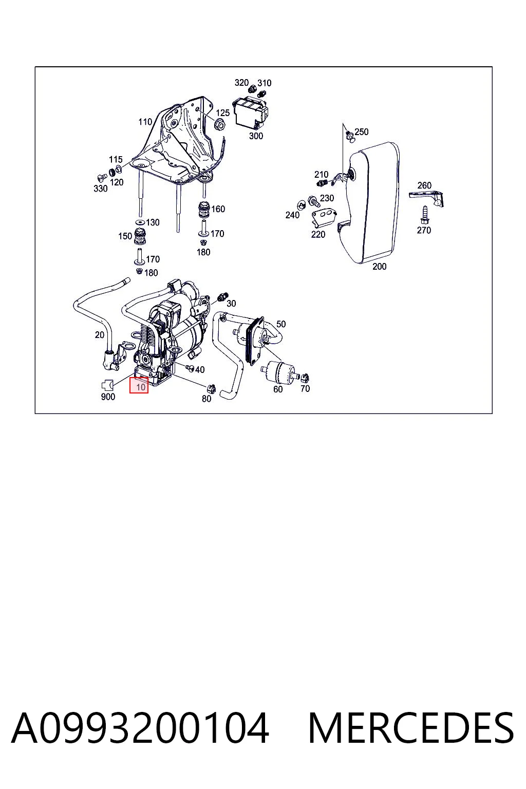 A0993200104 Mercedes Compressor de bombeio pneumático (de amortecedores)