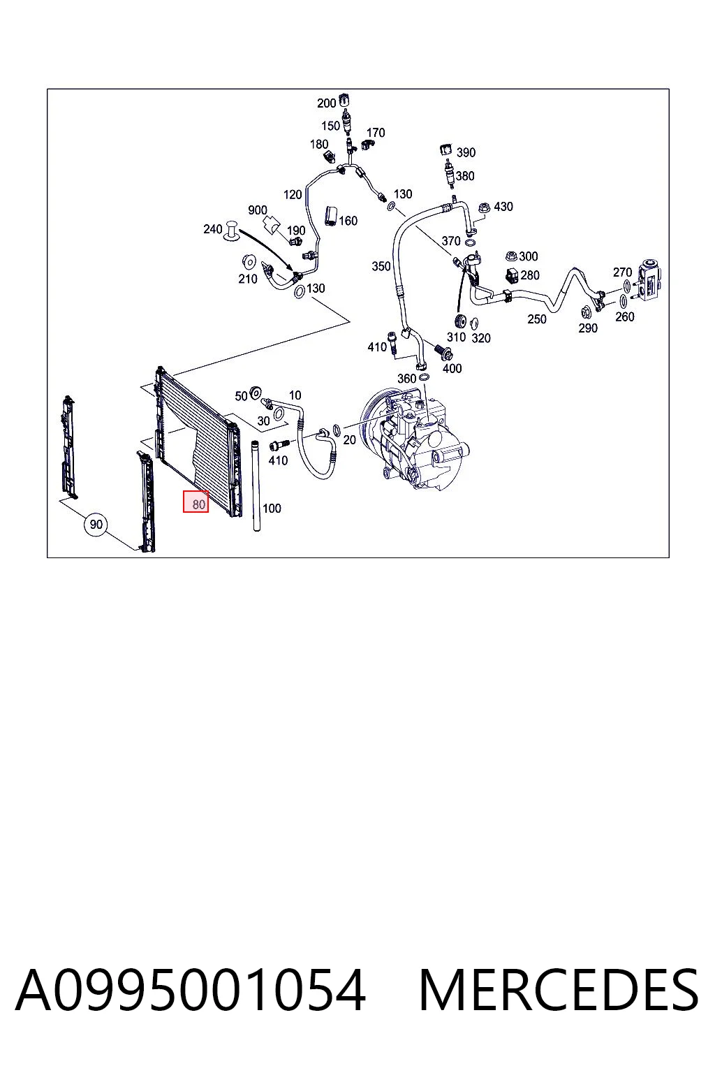 A0995001054 Mercedes Radiador de aparelho de ar condicionado