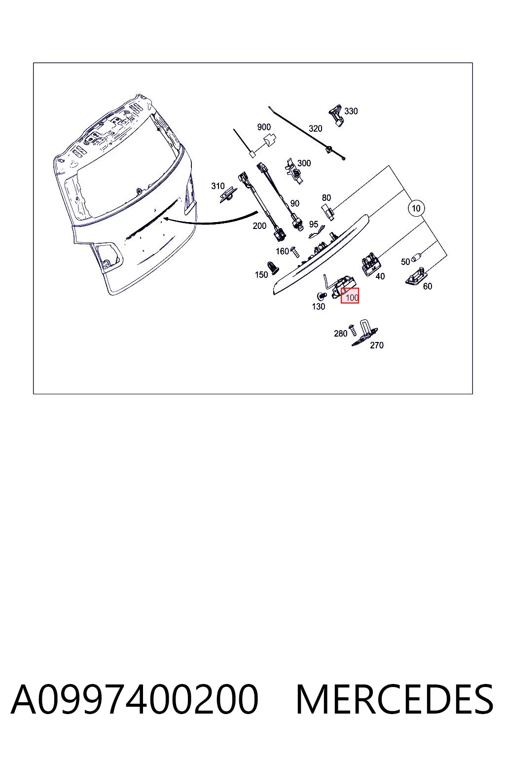 Fecho de tampa de porta-malas (de 3ª/5ª porta traseira) para Mercedes A  W176