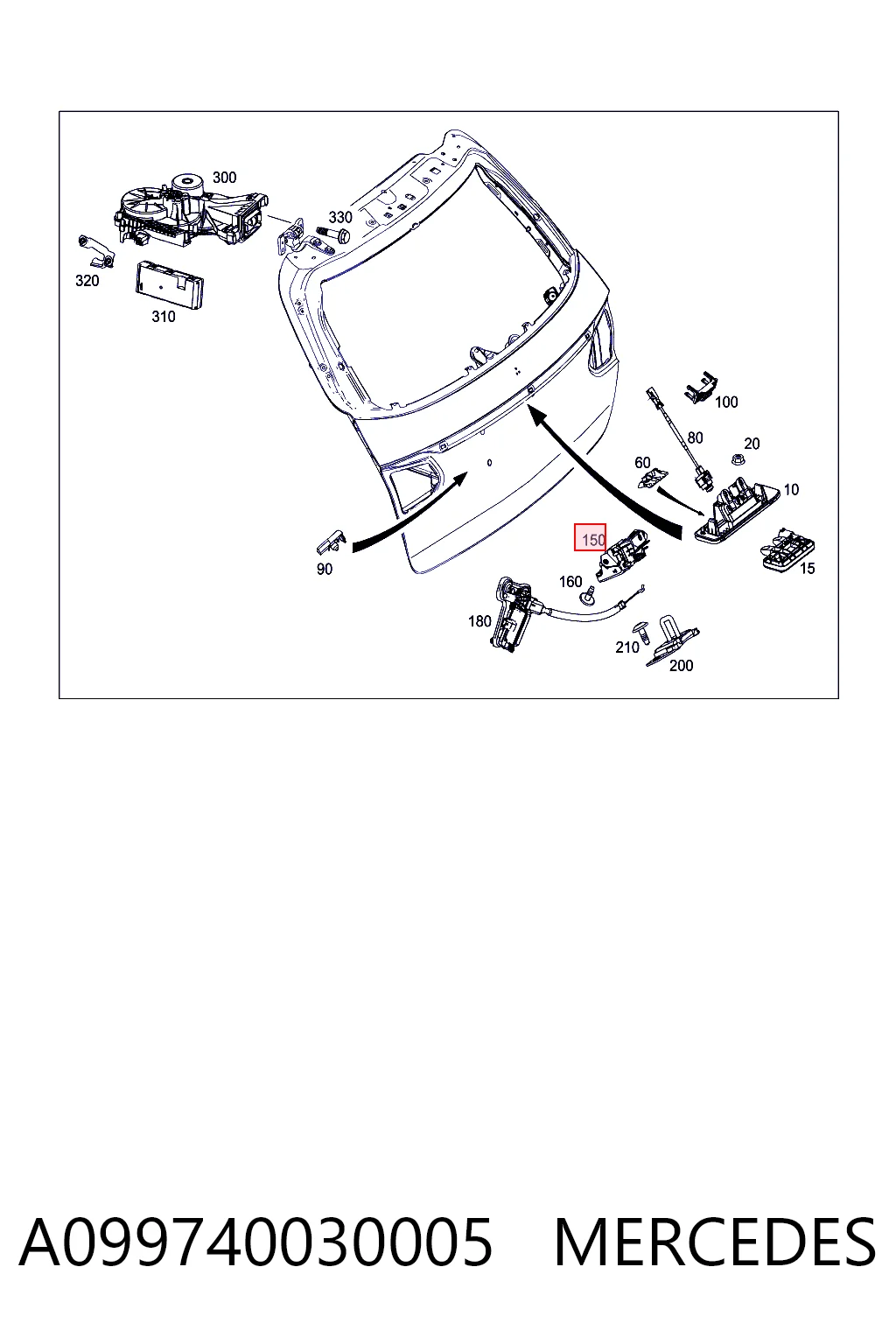Fecho de tampa de porta-malas (de 3ª/5ª porta traseira) Mercedes E  S213