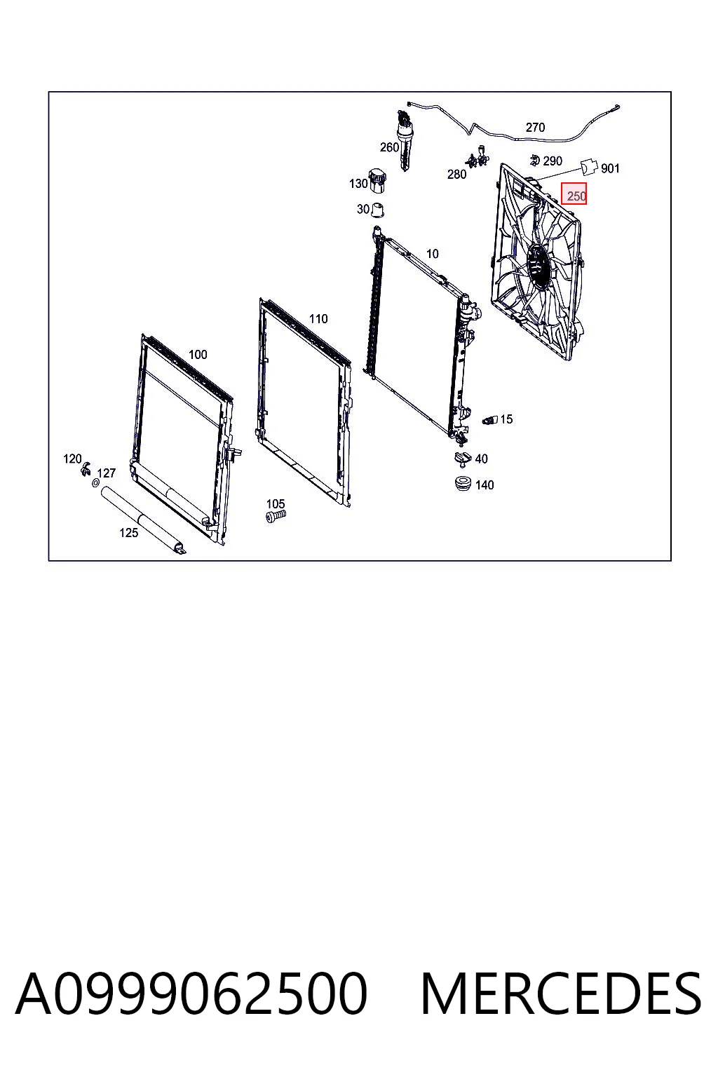 A0999062500 Mercedes Ventilador elétrico de esfriamento montado (motor + roda de aletas)