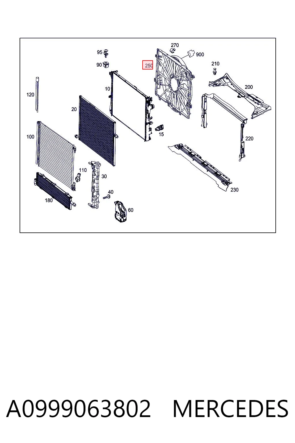 A0999063802 Mercedes Ventilador elétrico de esfriamento montado (motor + roda de aletas)