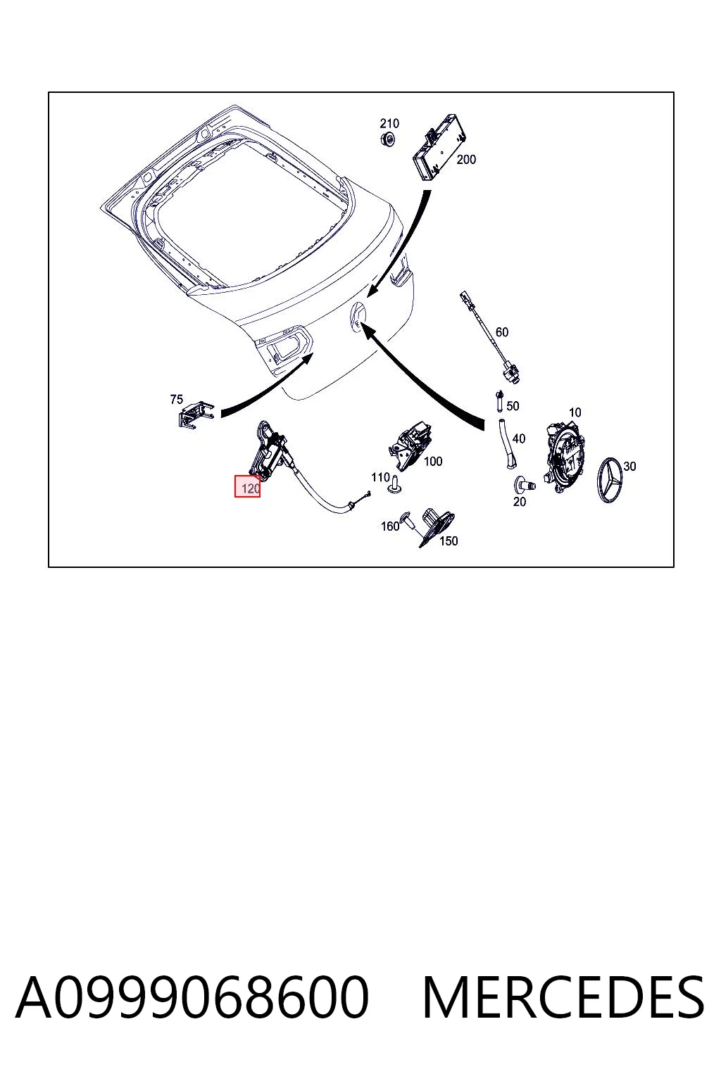 A0999068600 Mercedes Motor (válvula) de fechamento do porta-malas