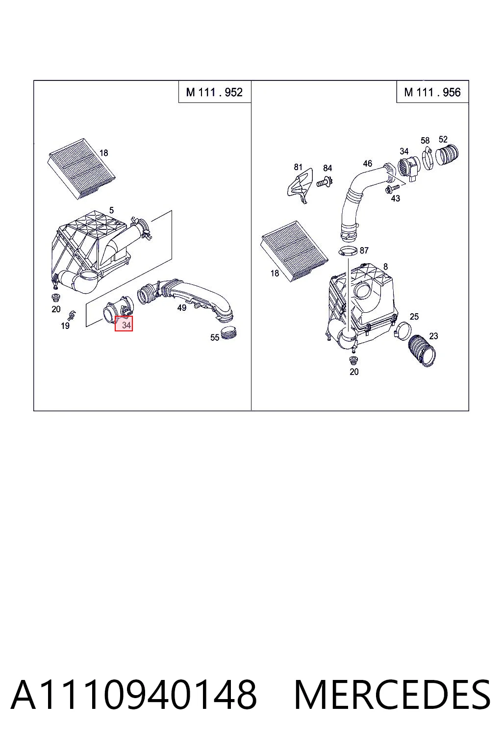 A1110940148 Mercedes Sensor de fluxo (consumo) de ar, medidor de consumo M.A.F. - (Mass Airflow)