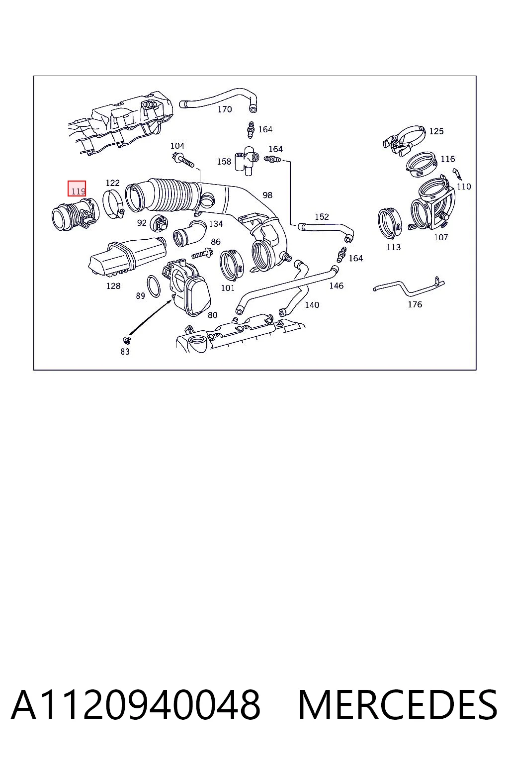 A1120940048 Mercedes Sensor de fluxo (consumo) de ar, medidor de consumo M.A.F. - (Mass Airflow)
