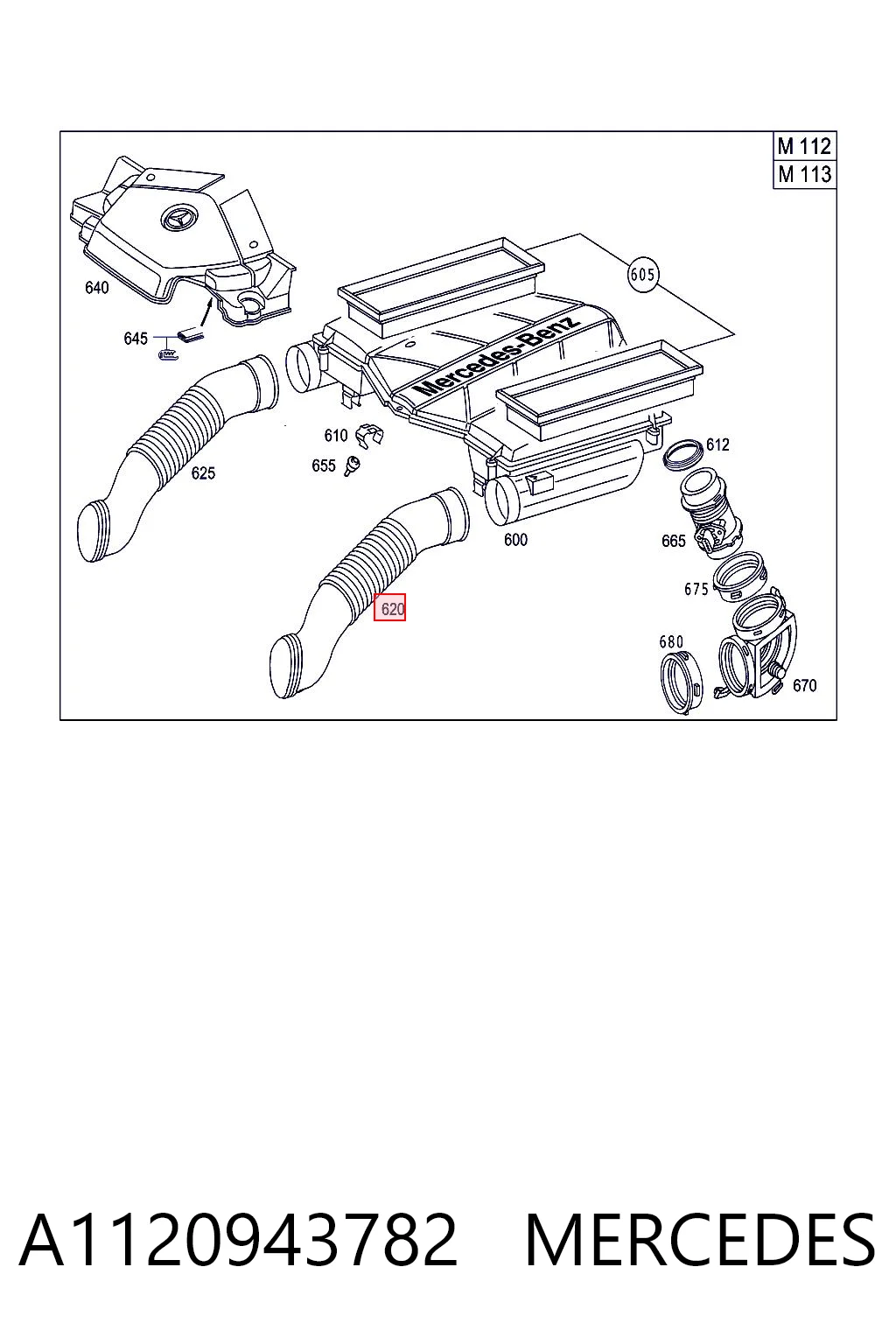 A1120943782 Mercedes Tomada de ar de filtro de ar
