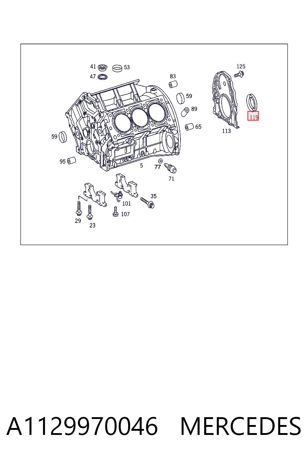 A1129970046 Mercedes Vedação traseira de cambota de motor