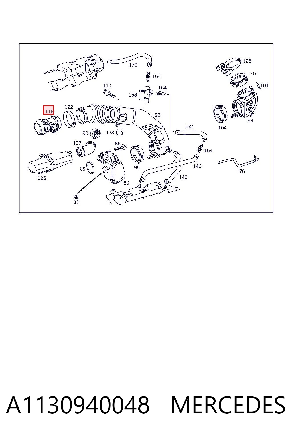 A1130940048 Mercedes Sensor de fluxo (consumo) de ar, medidor de consumo M.A.F. - (Mass Airflow)