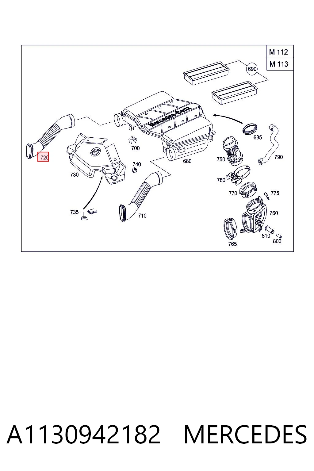 A1130942182 Mercedes Mangueira (cano derivado) de intercooler