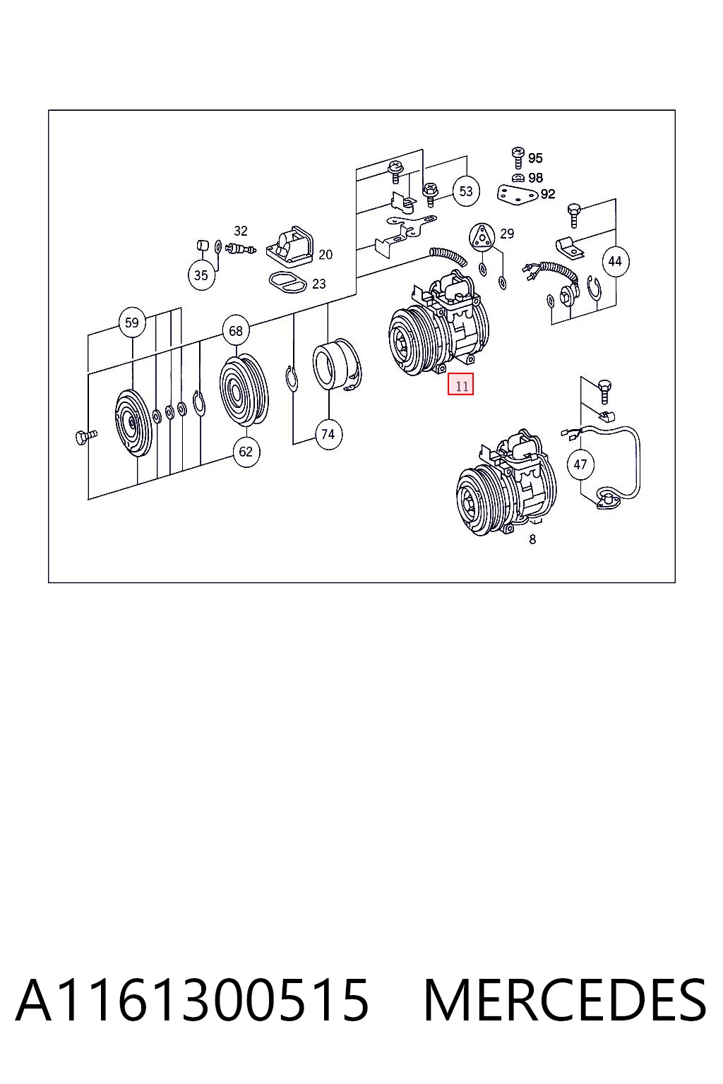 A1161300515 Mercedes Compressor de aparelho de ar condicionado