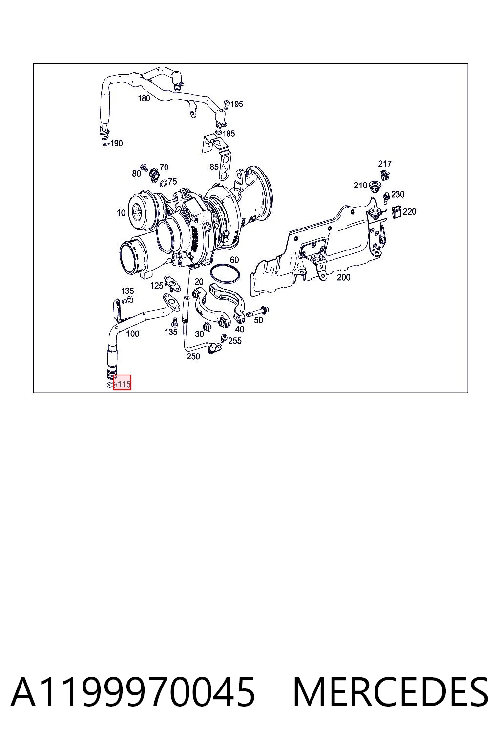 A1199970045 Mercedes Vedante (anel) de mangueira de esfriamento de turbina, de retorno