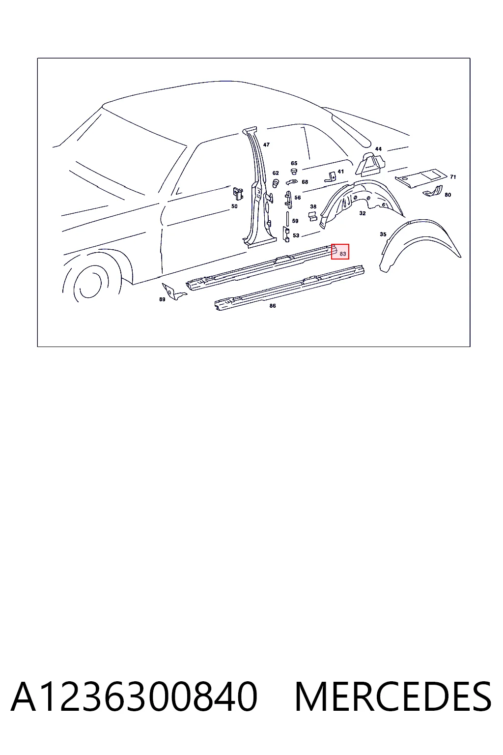 Acesso externo direito para Mercedes E  W123