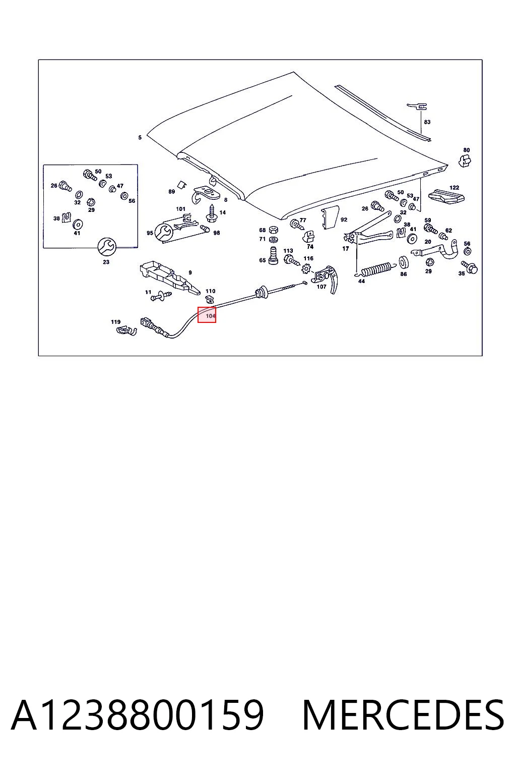 Cabo de abertura da capota Mercedes E  C123 ao melhor preço