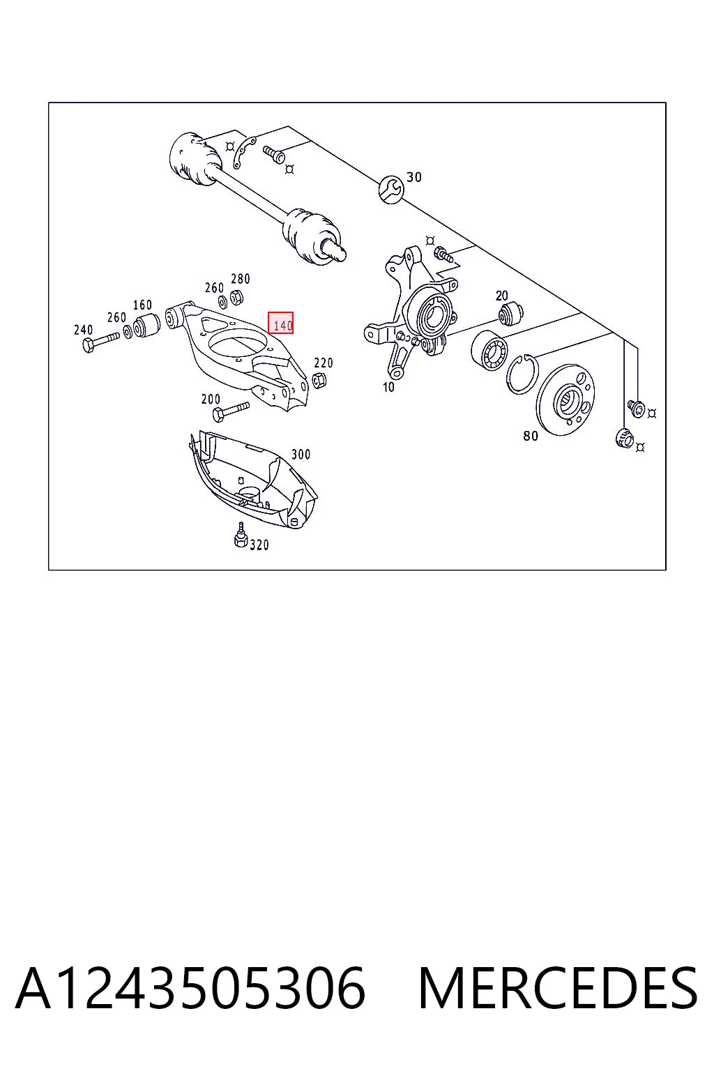 A1243505306 Mercedes Braço oscilante inferior esquerdo de suspensão traseira/direita