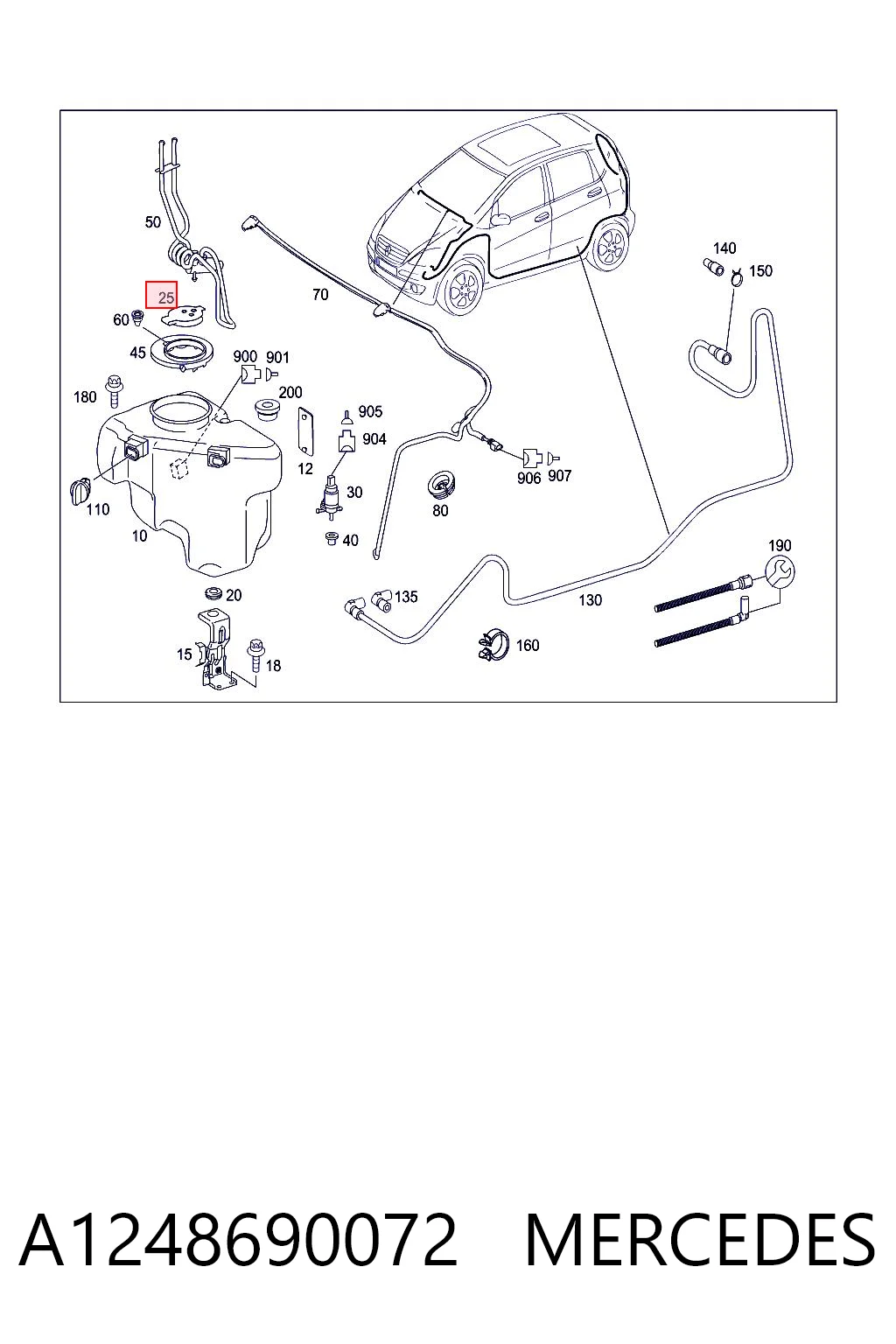 A1248690072 Mercedes Tampa de tanque de fluido para lavador
