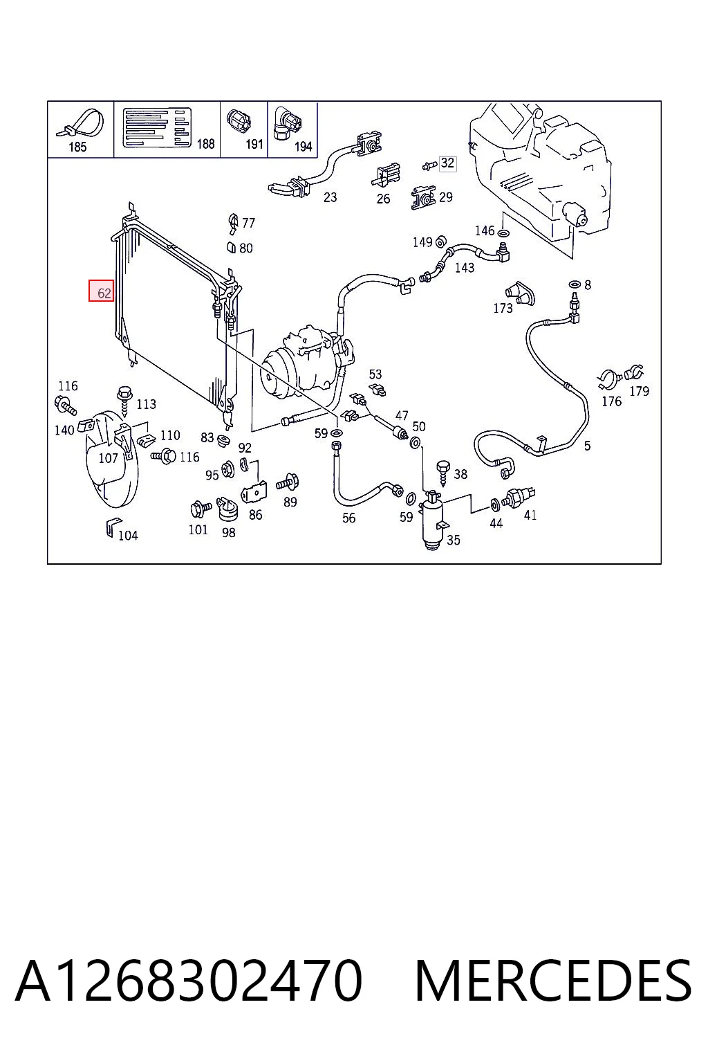 Radiador de aparelho de ar condicionado Mercedes S  W126