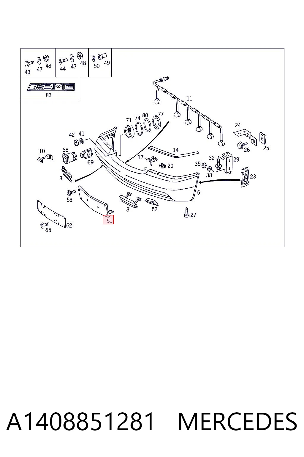 A1408851281 Mercedes Painel de fixação de matrícula dianteira