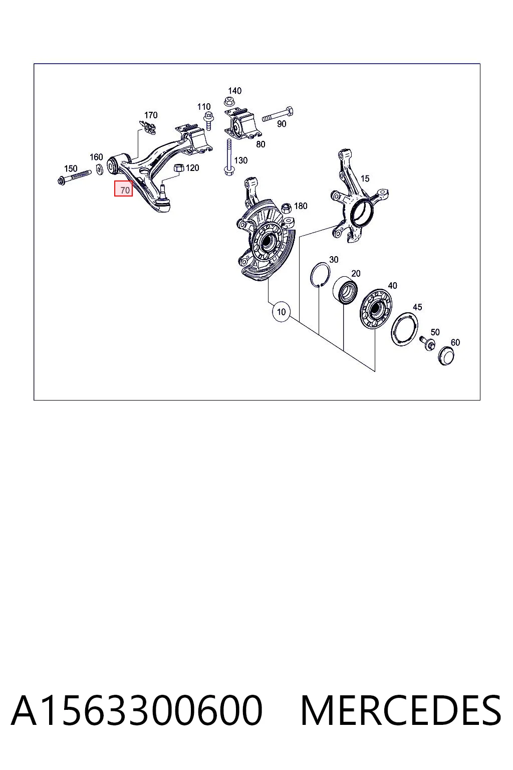 A1563300600 Mercedes Braço oscilante inferior direito de suspensão dianteira