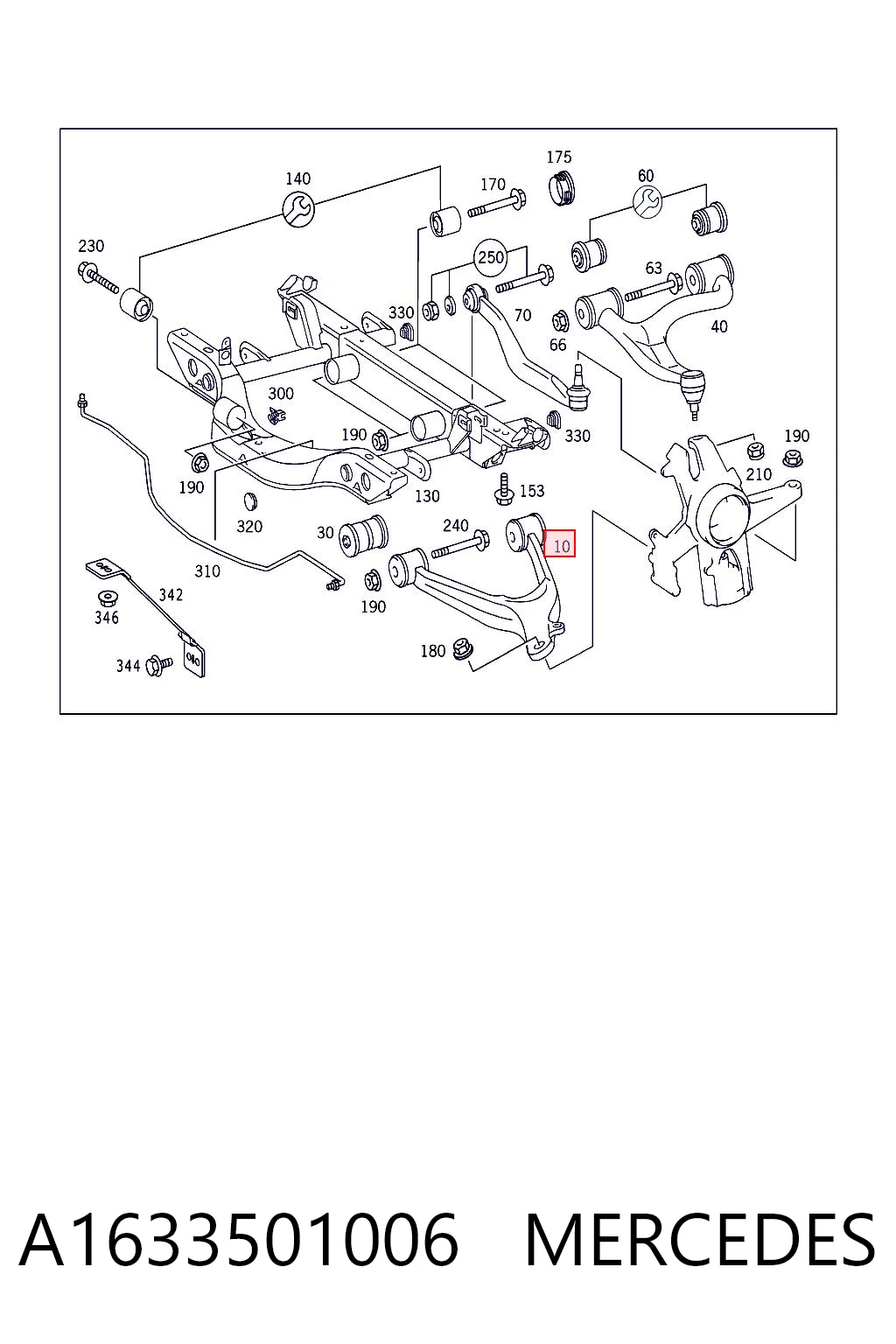 A1633501006 Mercedes Braço oscilante inferior direito de suspensão traseira