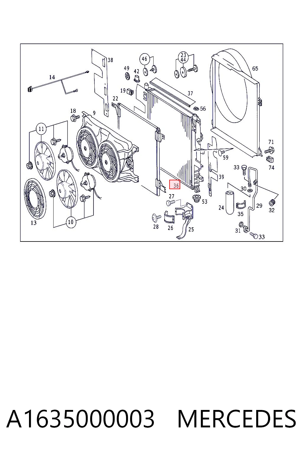 A1635000003 Mercedes Radiador de esfriamento de motor