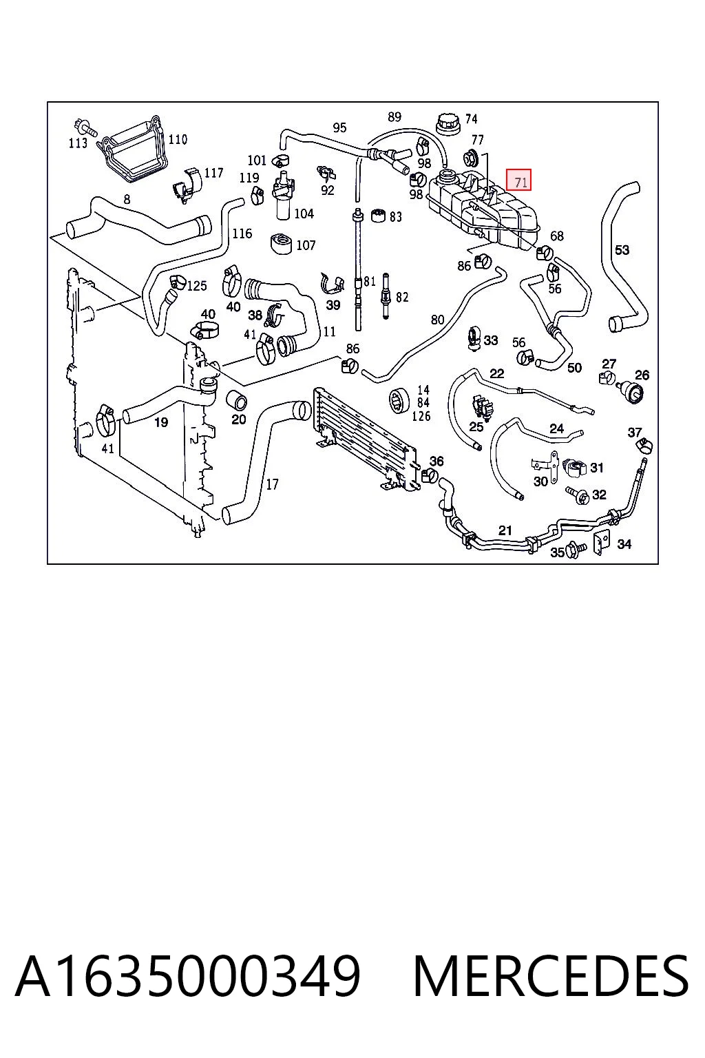 A1635000349 Mercedes Tanque de expansão do sistema de esfriamento