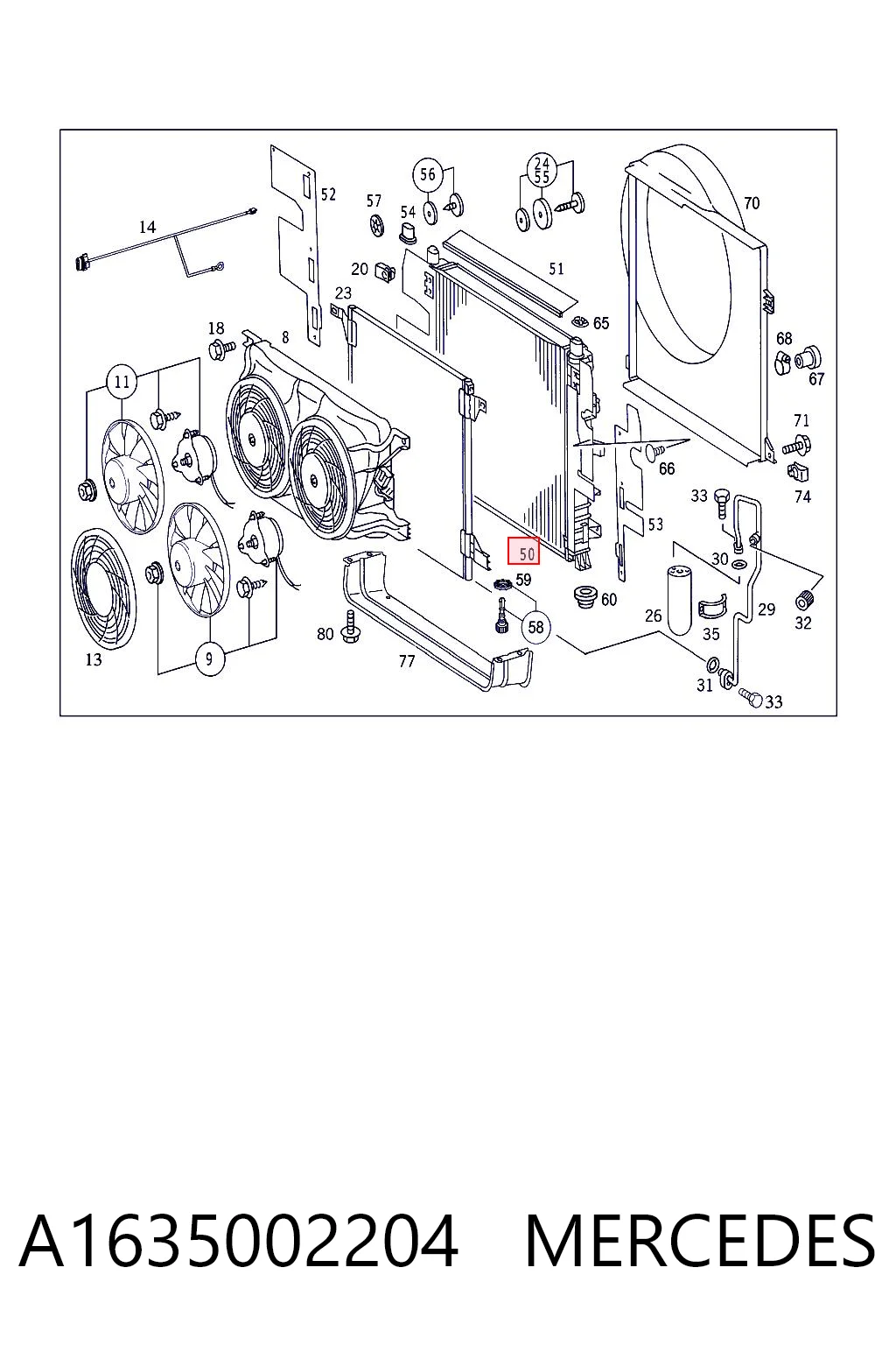 A1635002204 Mercedes Radiador de esfriamento de motor
