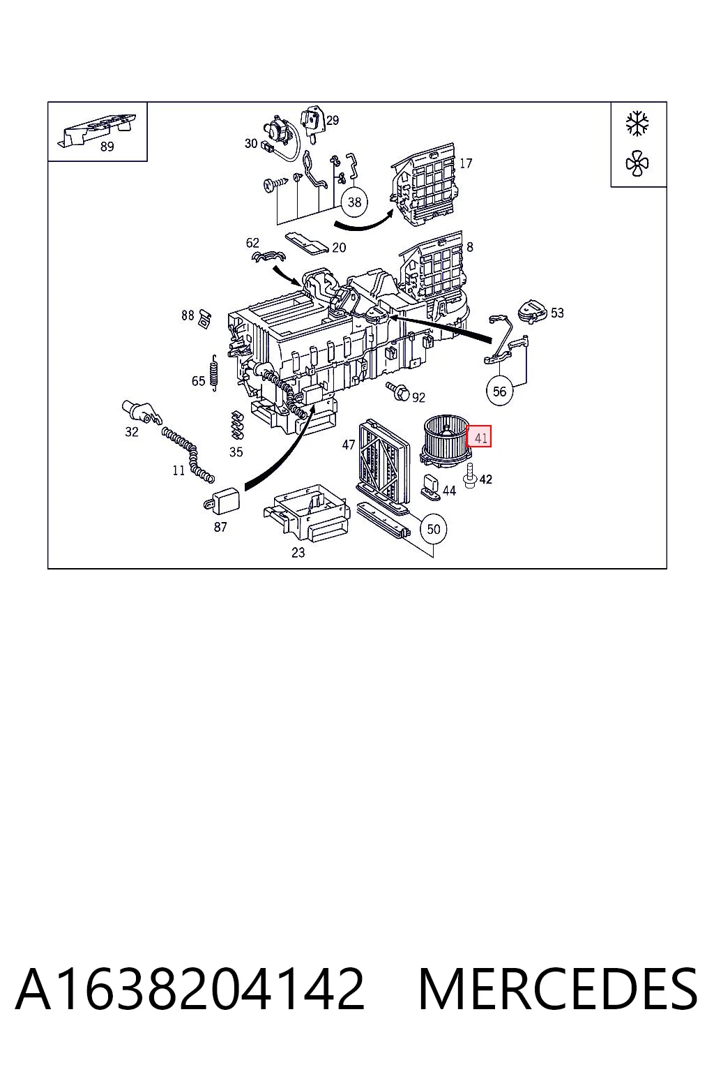 A1638204142 Mercedes Motor de ventilador de forno (de aquecedor de salão)