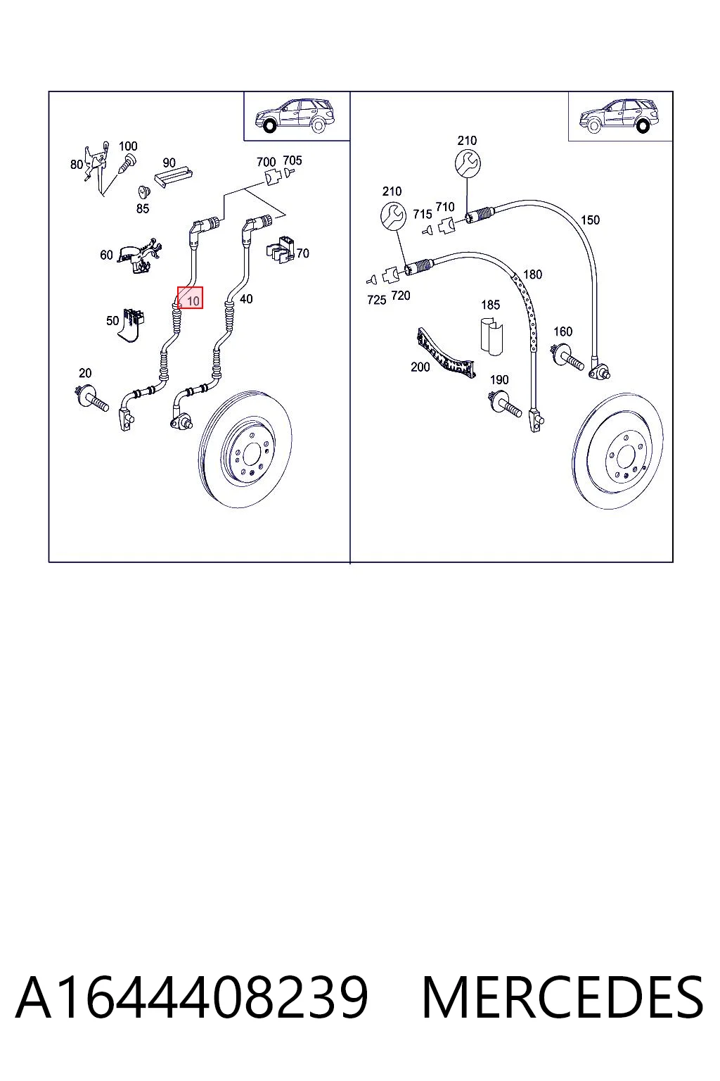 A1644408239 Mercedes Sensor dianteiro de desgaste das sapatas do freio