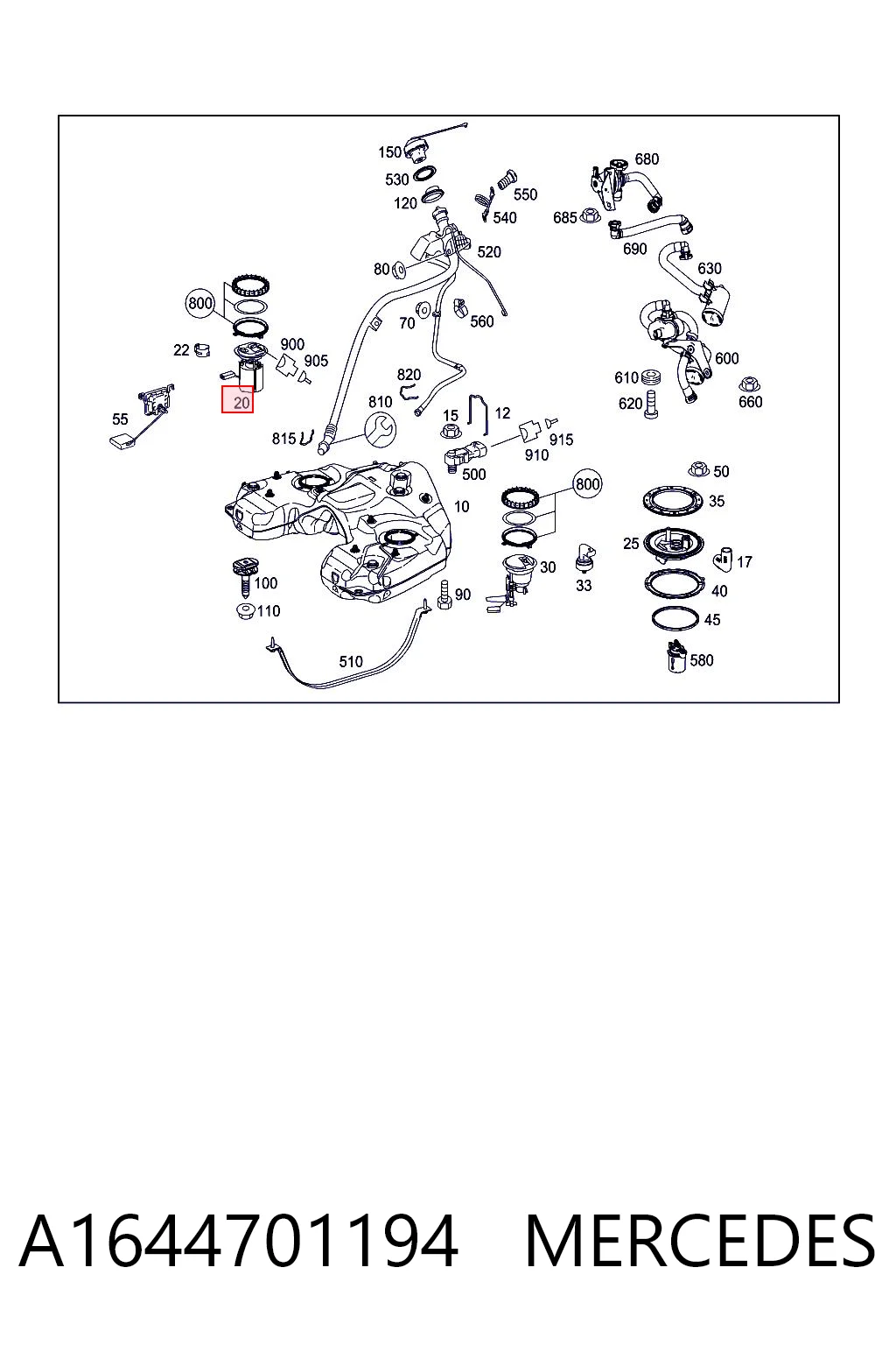 A1644701194 Mercedes Módulo de bomba de combustível com sensor do nível de combustível