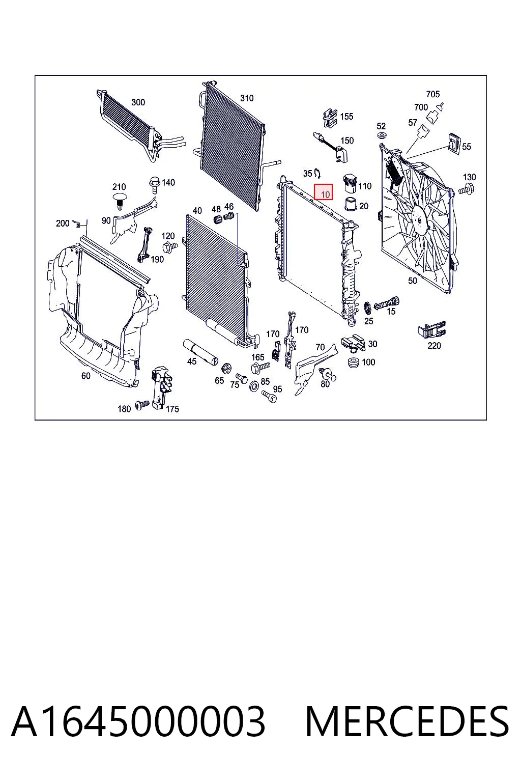 A1645000003 Mercedes Radiador de esfriamento de motor