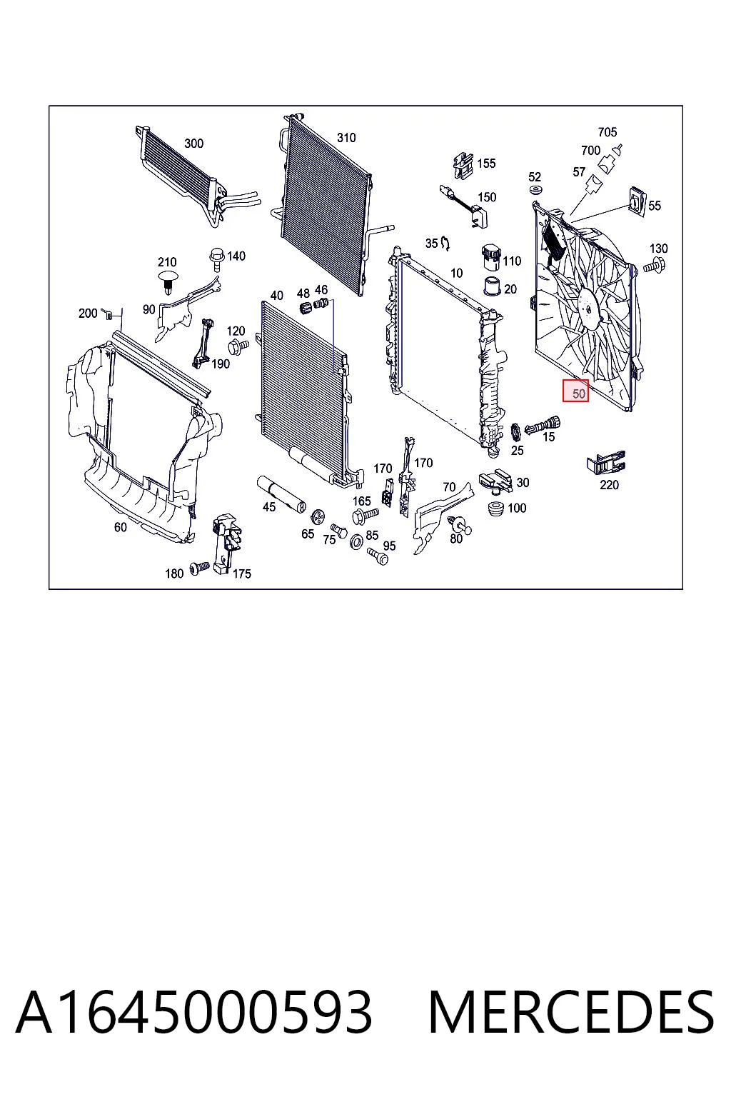 A1645000593 Mercedes Difusor do radiador de esfriamento, montado com motor e roda de aletas