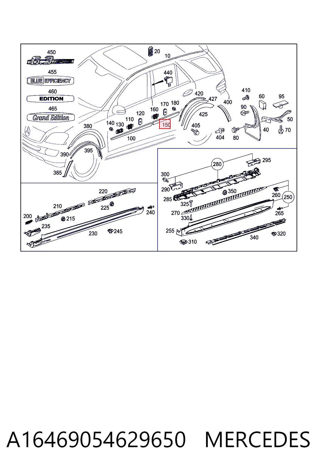 Moldura da porta traseira direita A16469054629999 Mercedes