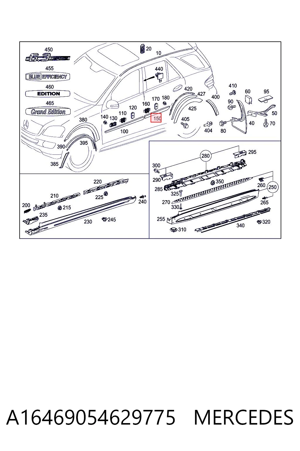 A16469054629999 Mercedes Moldura da porta traseira direita