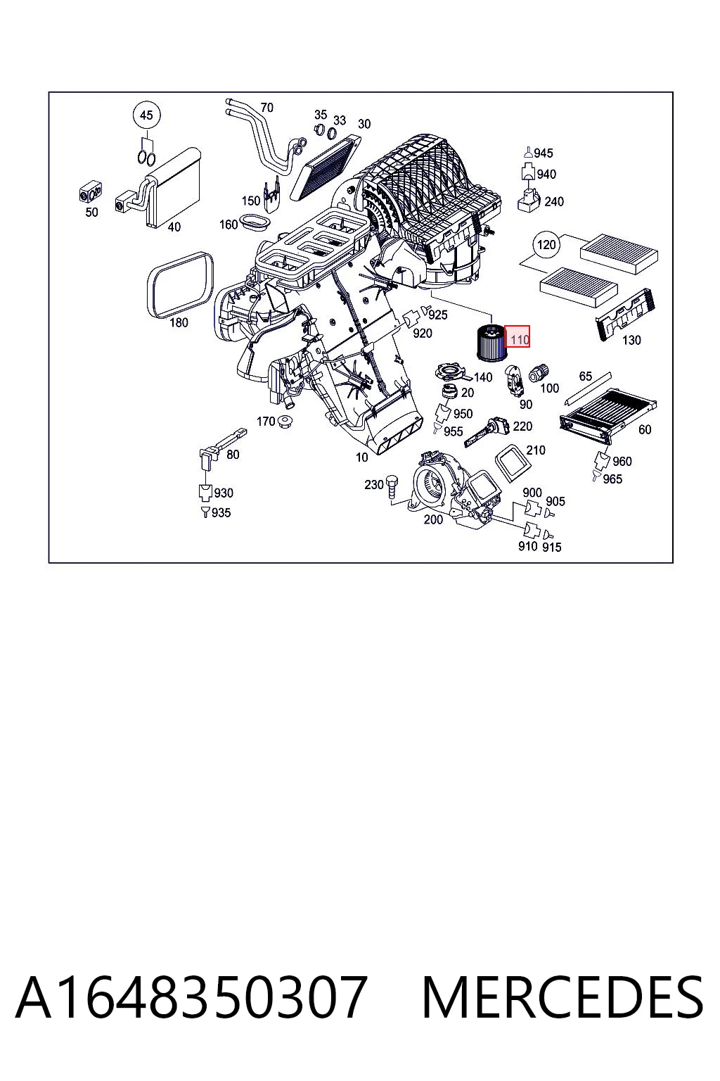 A1648350307 Mercedes Motor de ventilador de forno (de aquecedor de salão)