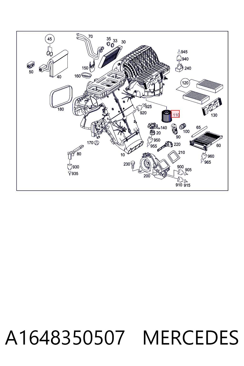 A1648350507 Mercedes Motor de ventilador de forno (de aquecedor de salão)
