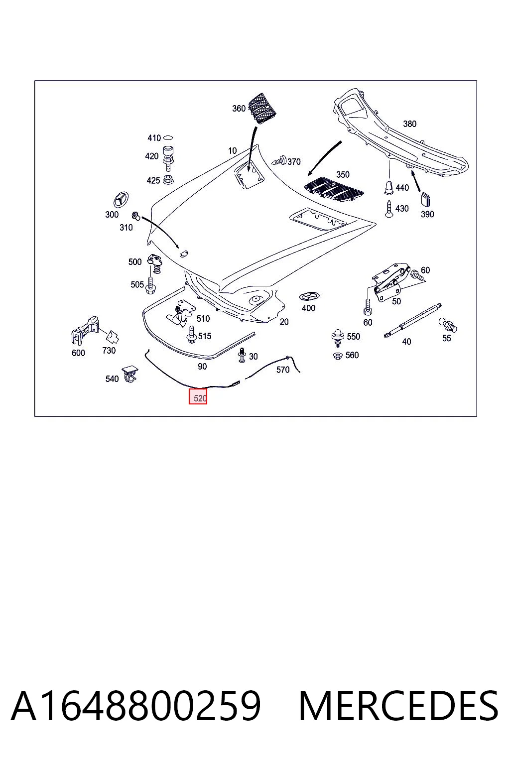  Cabo de abertura da capota Mercedes ML/GLE SUV (W164) (2005 - 2011) 