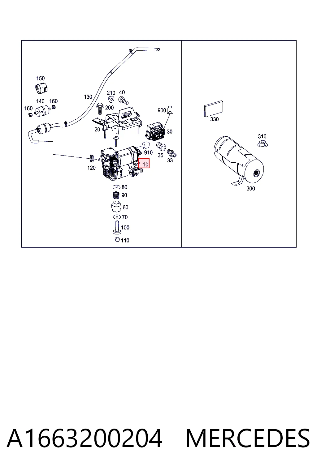 A1663200204 Mercedes Compressor de bombeio pneumático (de amortecedores)