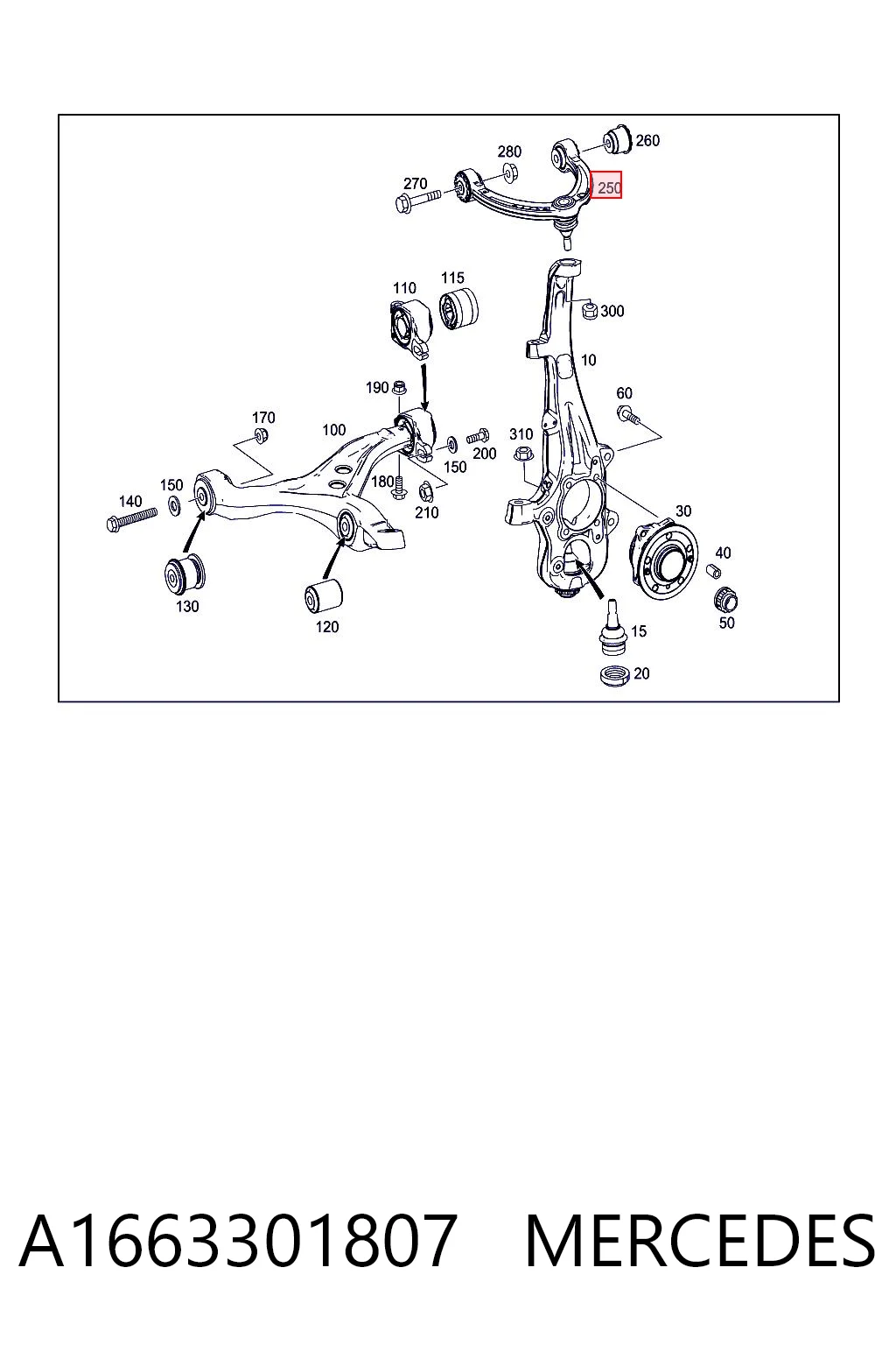 A1663301807 Mercedes Braço oscilante superior direito de suspensão dianteira