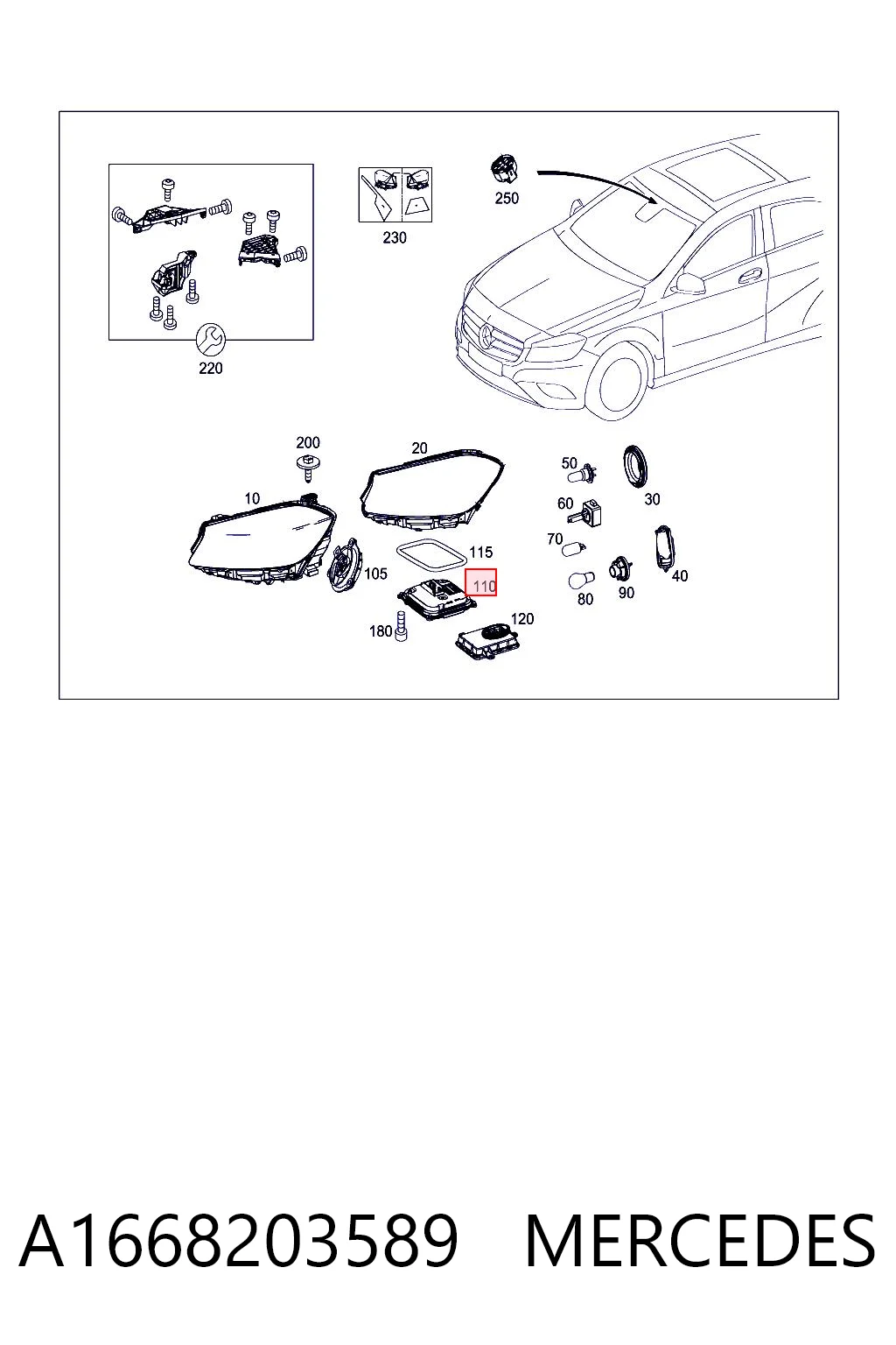 A1668203589 Mercedes Unidade de controlo de iluminação