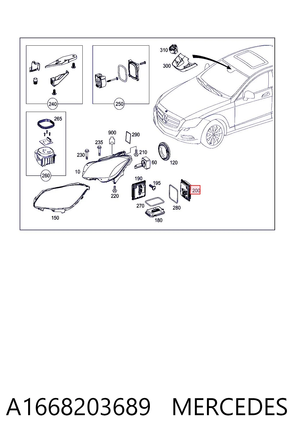 A1668203689 Mercedes Xénon, unidade de controlo