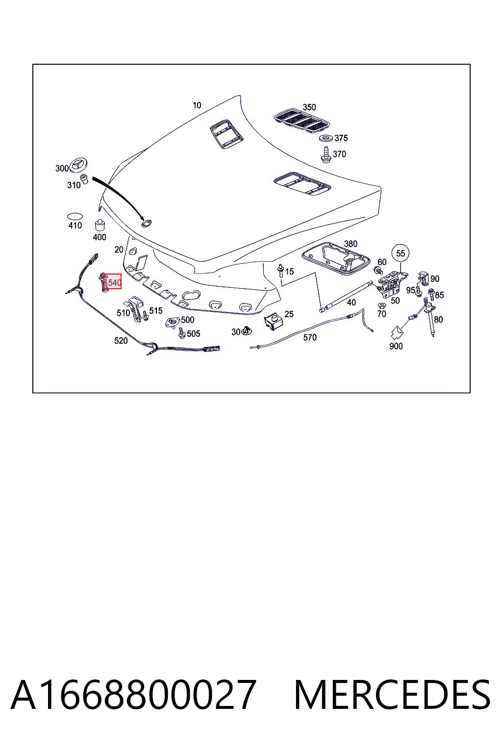 A1668800027 Mercedes Pára-choque (grade de proteção) da capota