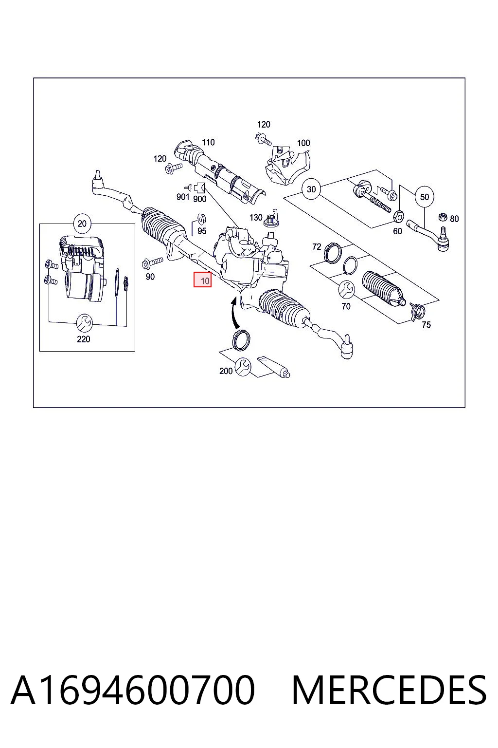A1694600700 Mercedes Cremalheira da direção