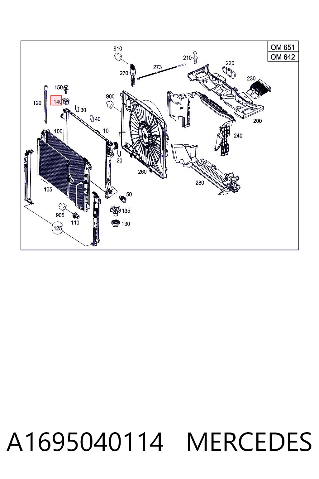 A1695040114 Mercedes Coxim superior de fixação do radiador