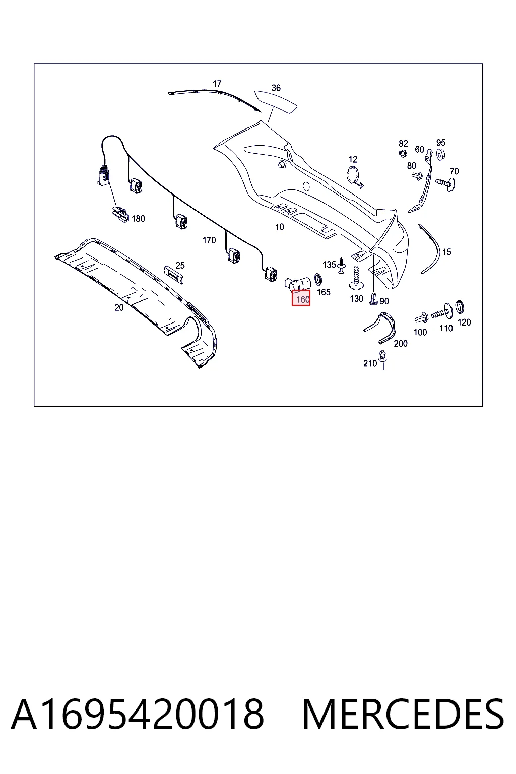 A1695420018 Mercedes Sensor traseiro de sinalização de estacionamento (sensor de estacionamento)